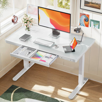Bureau d'ordinateur à hauteur ajustable Flavio avec tiroir et ports USB et Type-C pour le bureau personnel