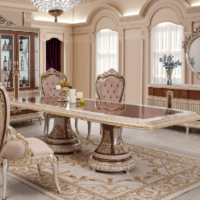 LUXURY MOBILYA TURKISH DESIGN FURNITURE HAND CARVED DINING TABLE - EXTENSION