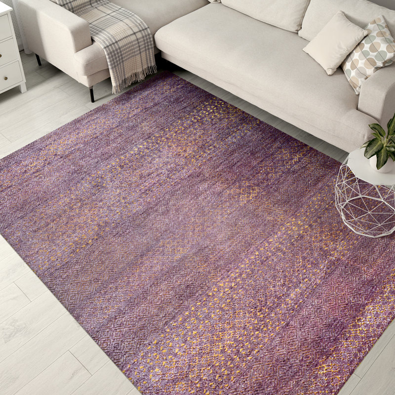 Wool Area Rug in Purple/Gold, Rectangle 8' x 10'