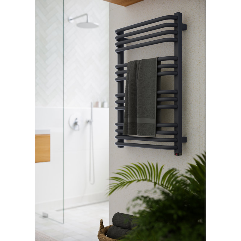 Alex One Electric Towel Rail, 760cm H x 50cm W x 132cm D, Black, Curved Towel Rail