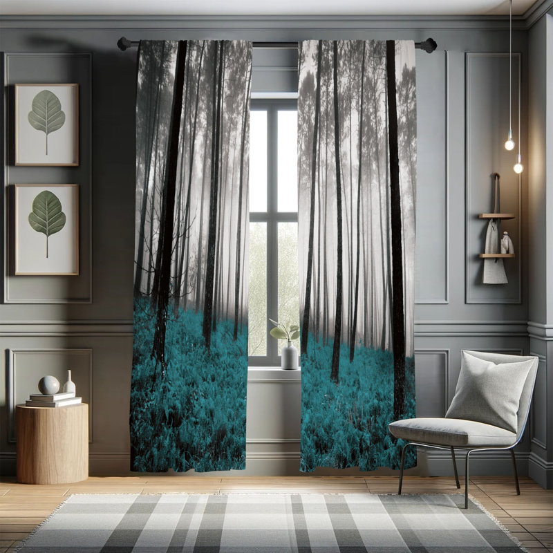 George Oliver Curtains, 28" W x 63" L, Teal Black