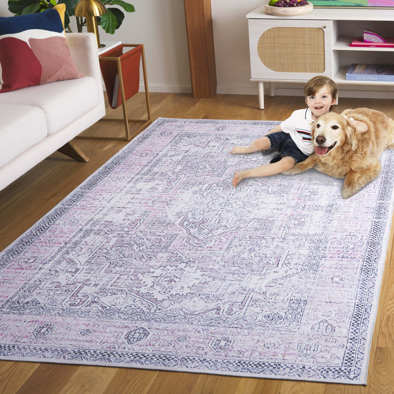 Arizona Nabil Machine Washable Non-Slip Area Rug in Pink & Purple, Rectangle 122 x 183 cm