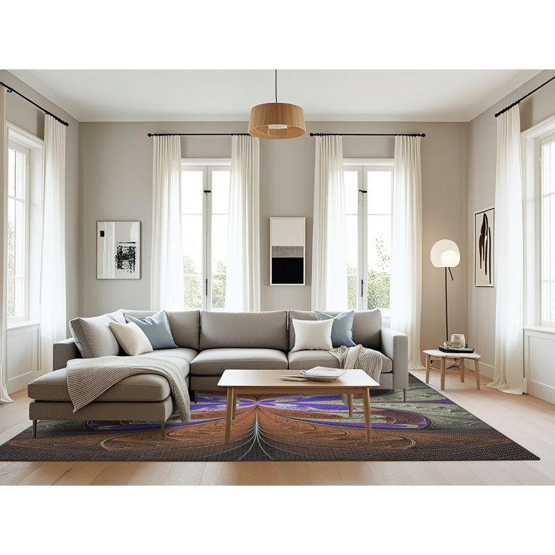 Tapis brun/mauve/beige tissé à la machine, Rectangle 8 pi x 12 pi