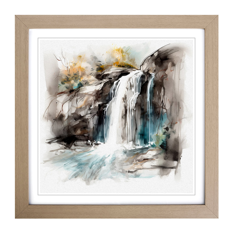 Waterfall Gestural Art - Framed Print, Oak