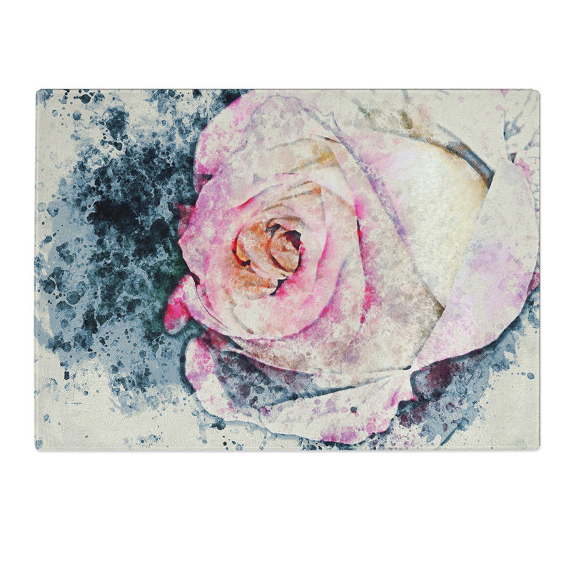 Tempered Glass Tipped Rose Chopping Board, 28.5 cm W x 20 cm L
