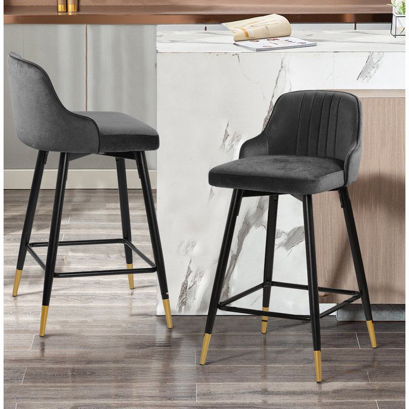 Swivel Velvet Upholstered Counter & Bar Stool, Gray, Bar Stool (29" Seat Height)