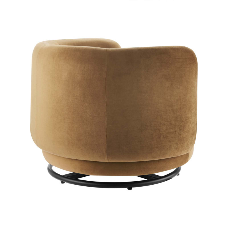Cognac Velvet Swivel Accent Chair with Black Metal Base
