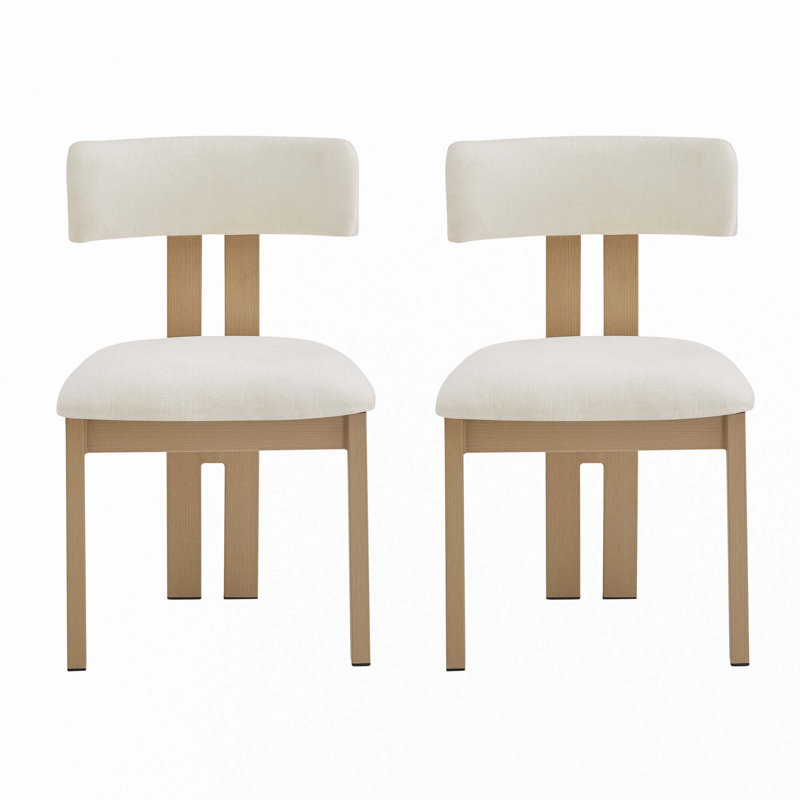 Chaises de salle à manger rembourrées sans accoudoirs avec pieds en métal (ensemble de 2), Naturel