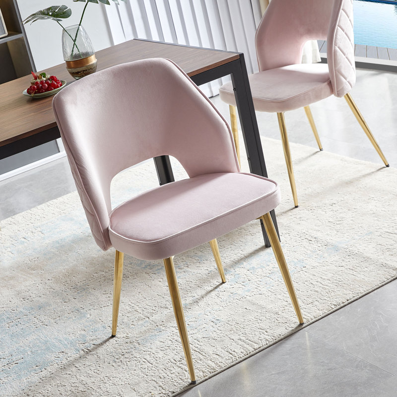 Open Back Dining Chairs, Velvet, Golden Leg, Pink