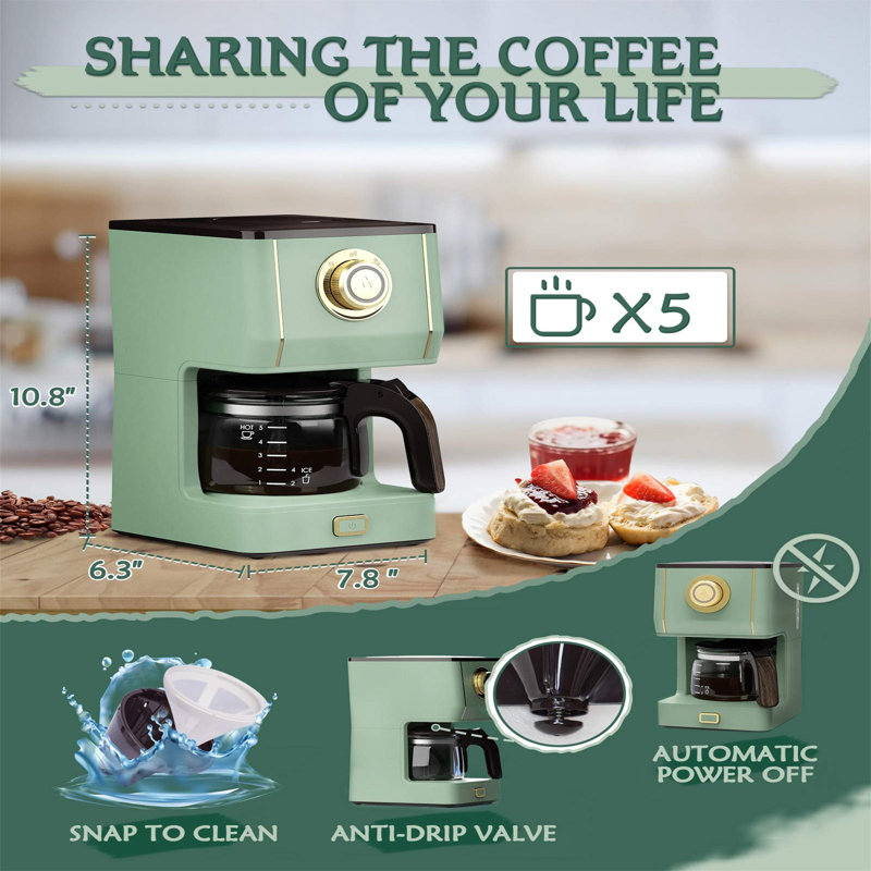 Nbarthome 5-Cup Coffee Maker, Green