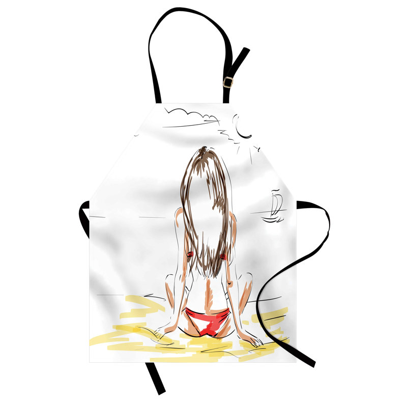 East Urban Home Holiday Apron Unisex, Sketch Beach Summer, Adult Size, Yellow White
