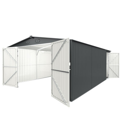 13 Ft. W X 20 Ft. D Outdoor Storage Shed, Huge Metal Shed With 2 Double Hinged Doors, Dark Grey