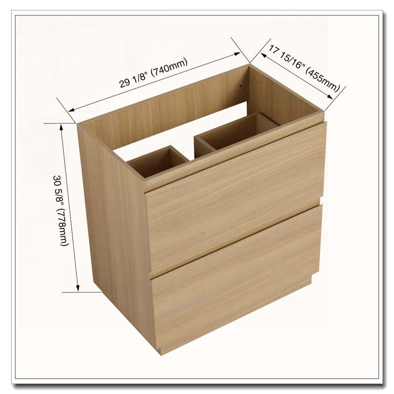 Freestanding Modern Bathroom Vanity Cabinet With Double Drawers Easy To Assemble, Oak