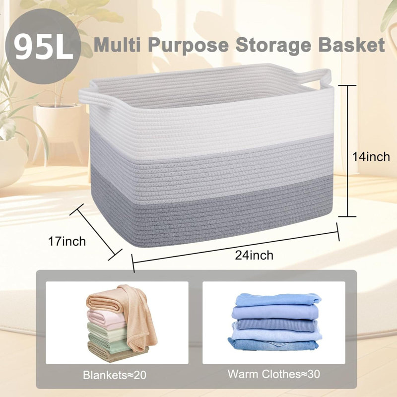 Panier à couvertures, panier à linge en corde de coton, bac à jouets pour chambre de bébé, contenant pour le rangement des couvertures dans le salon