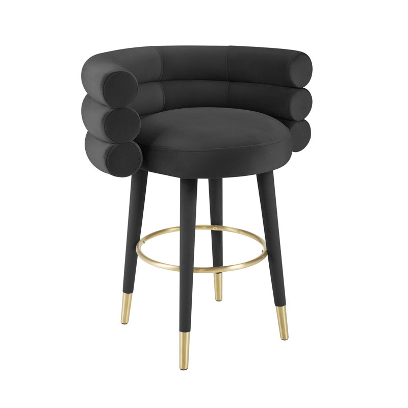 Tabouret de bar et de comptoir Hellertown, Tabouret de comptoir (assise à une hauteur de 26,, Velours noir