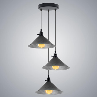 3-Light Cone Pendant Light – Industrial Kitchen Island Ceiling Fixture with Adjustable Height & E27 Bulbs