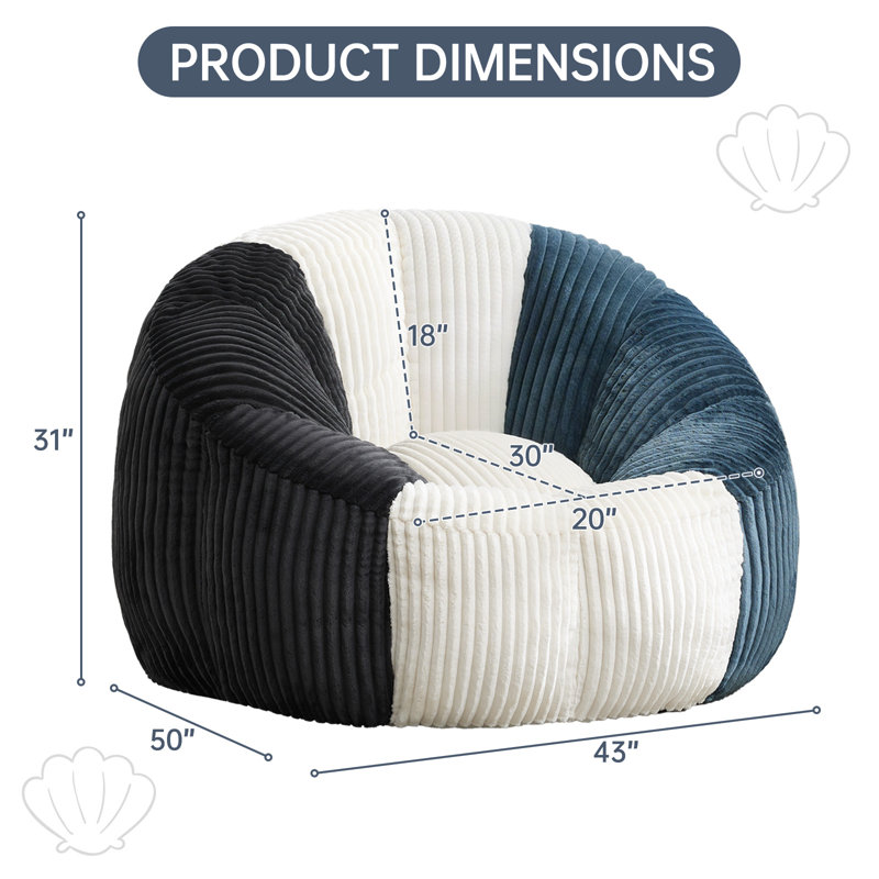 Fauteuil à billes moderne surdimensionné Curduroy de l 43 po, No, Blue/Black