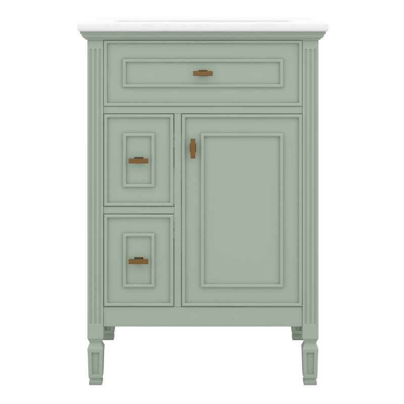 Ensemble de meuble-lavabo 24 po avec lavabo, armoire autoportante avec tiroir inclinable, 2 tiroirs, tablette réglable et support de rangement