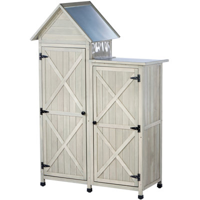 FTCBNet Solid Wood Outdoor Storage Shed - Waterproof Metal Roof & Wooden Vertical Design, Tall Garden Tool Cabinet with Multiple Shelves for Patio, Backyard, Lawn, Yard (22" x 46" x 67")