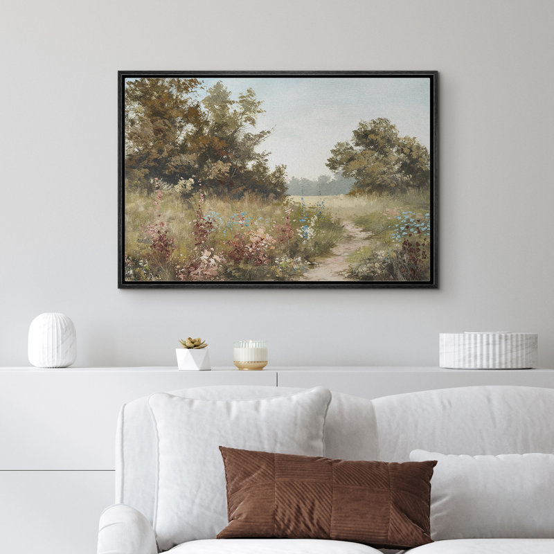 «Green Serene Landscape Country Decor», impression sur toile encadrée, H 16 po x l 24 po, Noir