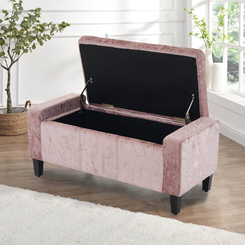 Luxury Crushed Velvet Ottoman Stool, Velvet, Pink