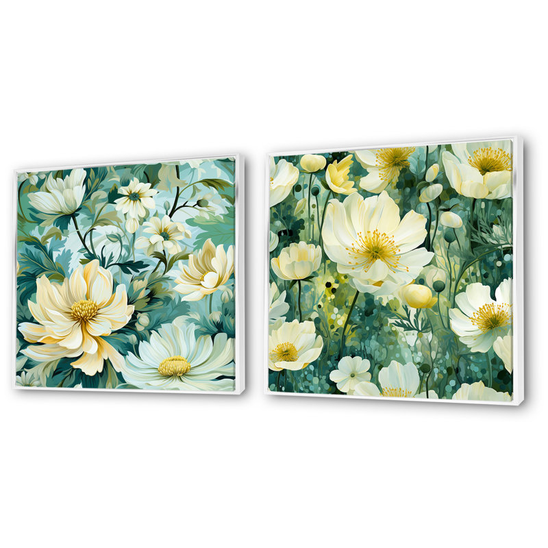 Dany - Ensemble de 2 décorations murales florales, Cadre blanc, H 16 po x l 33 po x P 1 po