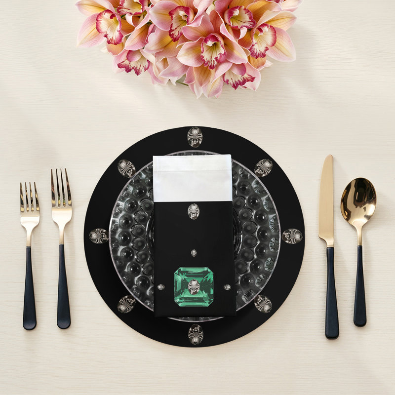 Asscher Cotton Sateen Dinner Napkins, Black