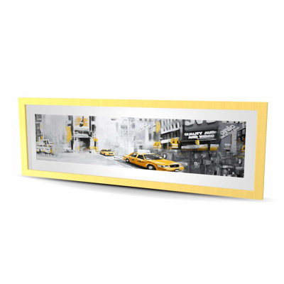 New York City with Taxis - Industrial Yellow Framed Print