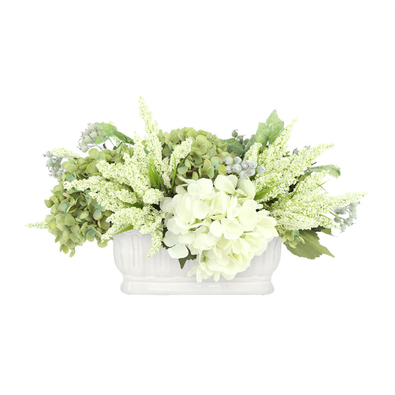 Arrangement de hortensias et bruyère Allan, Blanc/vert
