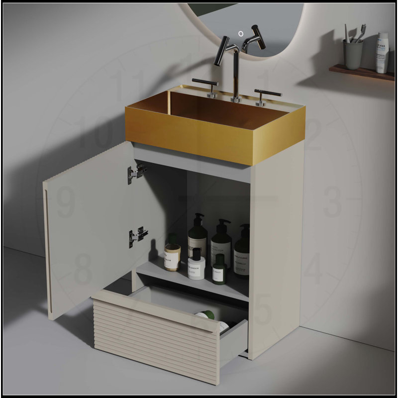 Meuble-lavabo moderne avec lavabo et rangement intégrés, Gris, H 32,7 po x l 20,09 po x P 13,79 po