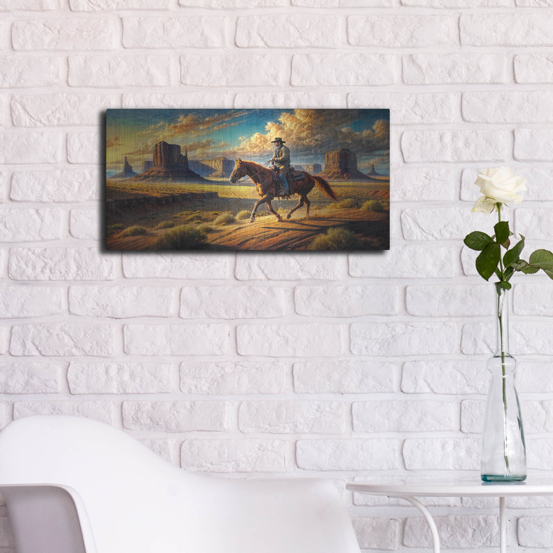  «Cowboy In Monument Valley» par Rey Klimt, art mural en métal, H 12 po x l 24 po