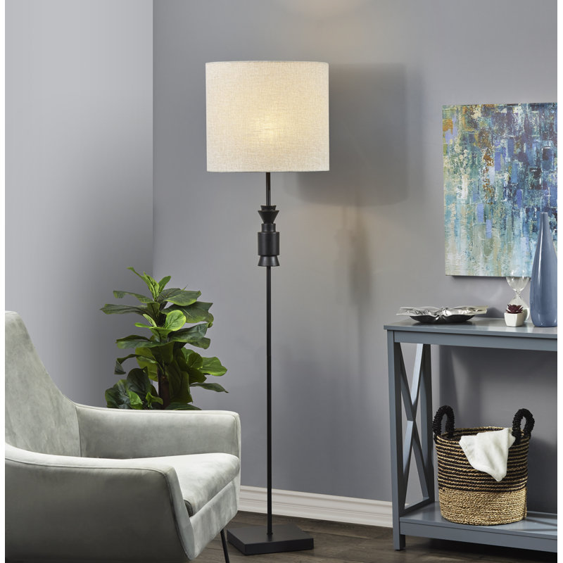 Bakasura 68'' Traditional Floor Lamp, Light Beige, Walnut/Black