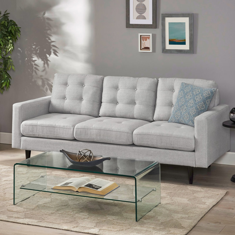 Cudahy 82.7" Tufted Sofa, Upholstered 3-Seater Sofa, Light Gray 100% Polyester
