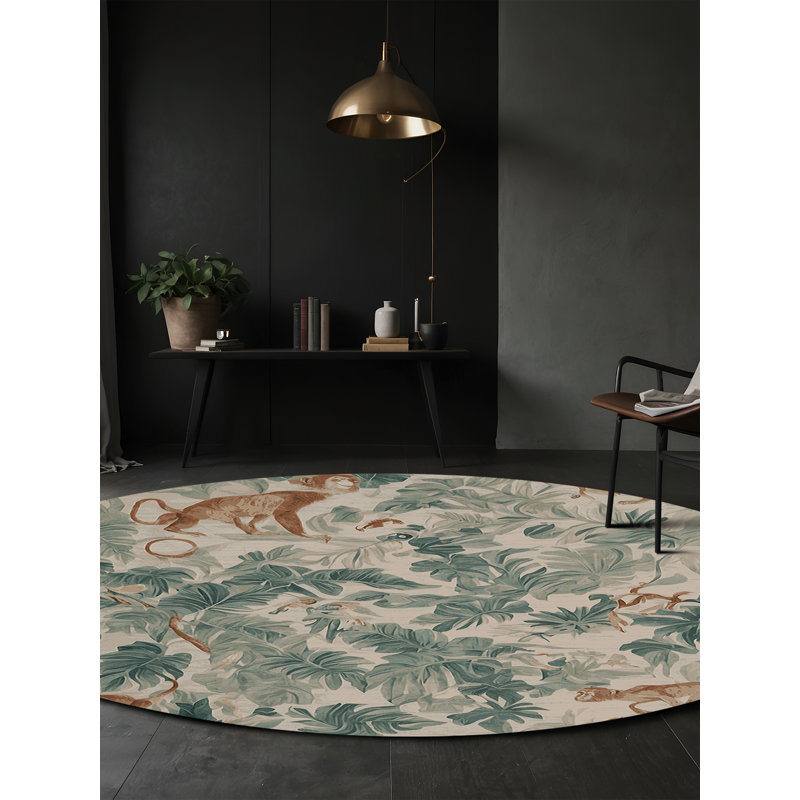 Machine Washable Gray Area Rug, Round 4'