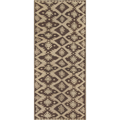 Tapis d'intérieur brun / beige en laine noué à la main de conception unique