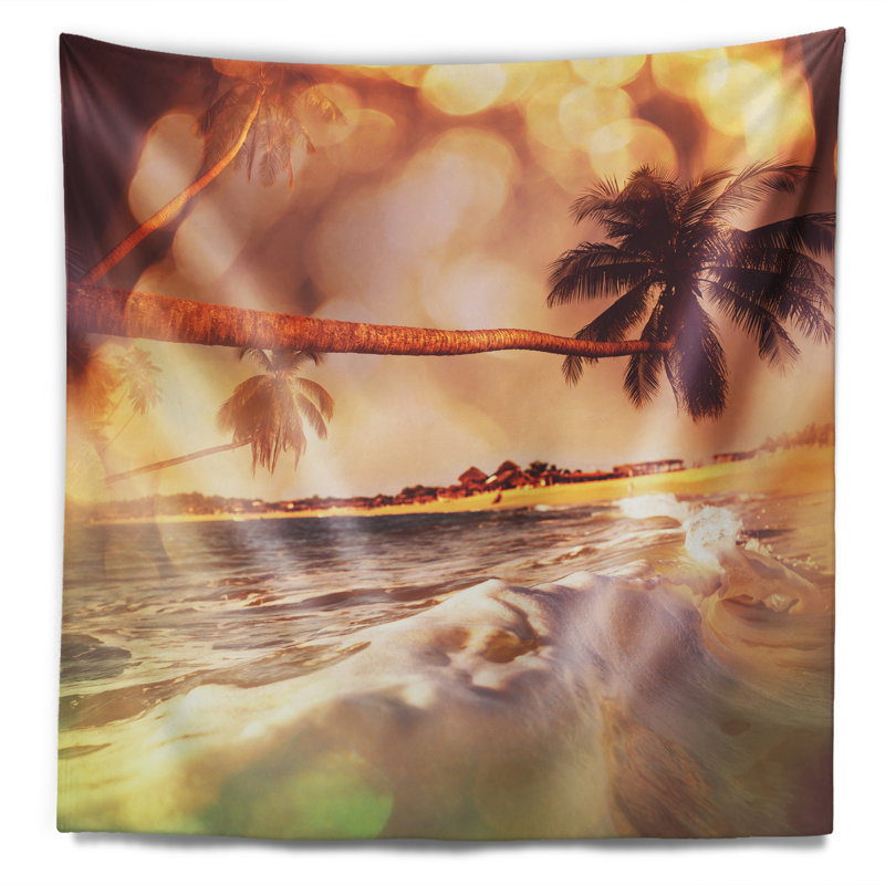 Tapisserie de plage tropicale avec cocotiers pliés, H 32 po x l 39 po