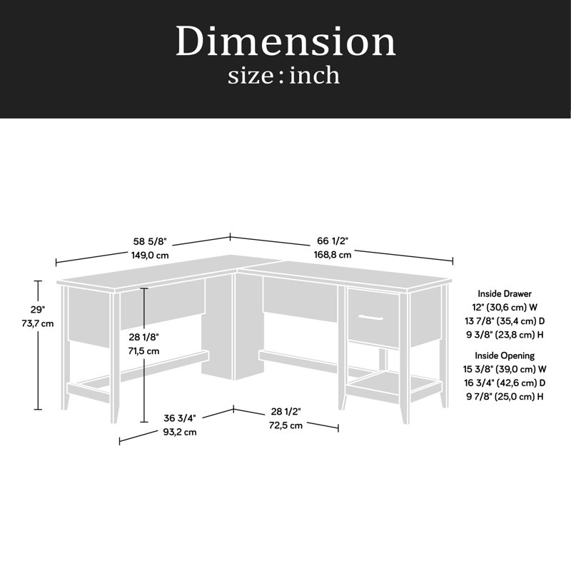 Bureau en L, H 26,89 po x l 66,5 po x P 58,5 po, Blanc