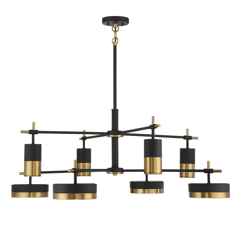 Ashor 8-Light LED Chandelier in Matte Black with Warm Brass Accents