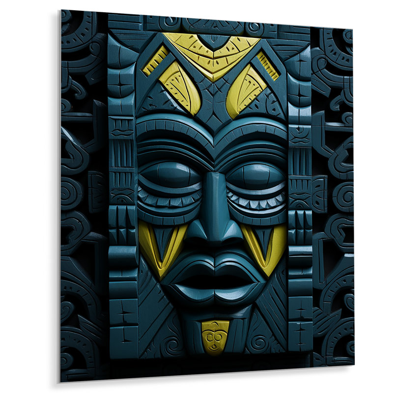 Indigène tribal masque jaune rouge - Masque africain, impression d'art mural, Métal métal, H 20 po x l 12 po x P 1 po
