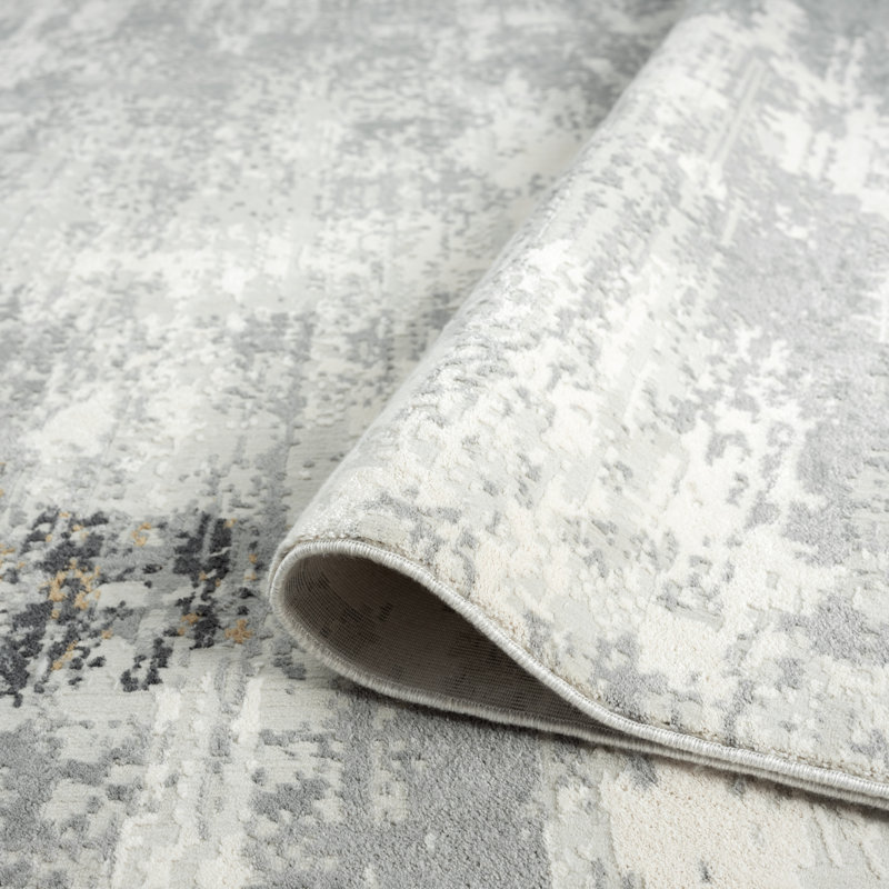B Abstract Area Rug in Grey, Rectangle 3' x 5'