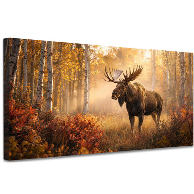  Orignal rustique, impressions sur toile, art animalier, forêt, automne, forêt, sérénité, chalet, décoration murale, animal rustique, œuvre d'art, peinture pour salon, chambre, bureau, 12 x 24 po