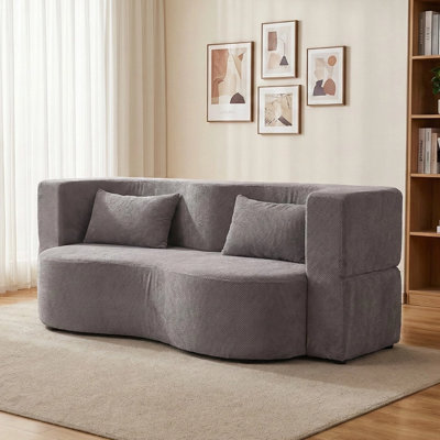Canapé-lit courbé moderne convertible 2-en-1 de 78,35 po, canapé-lit au sol, canapé-lit en mousse à mémoire de forme avec 2 coussins sans assemblage pour salon, appartement, petit espace