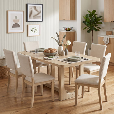 7-Piece Dining Table Set for 6, Rectangular Kitchen Table with 6 Upholstered Chairs for Family Meals