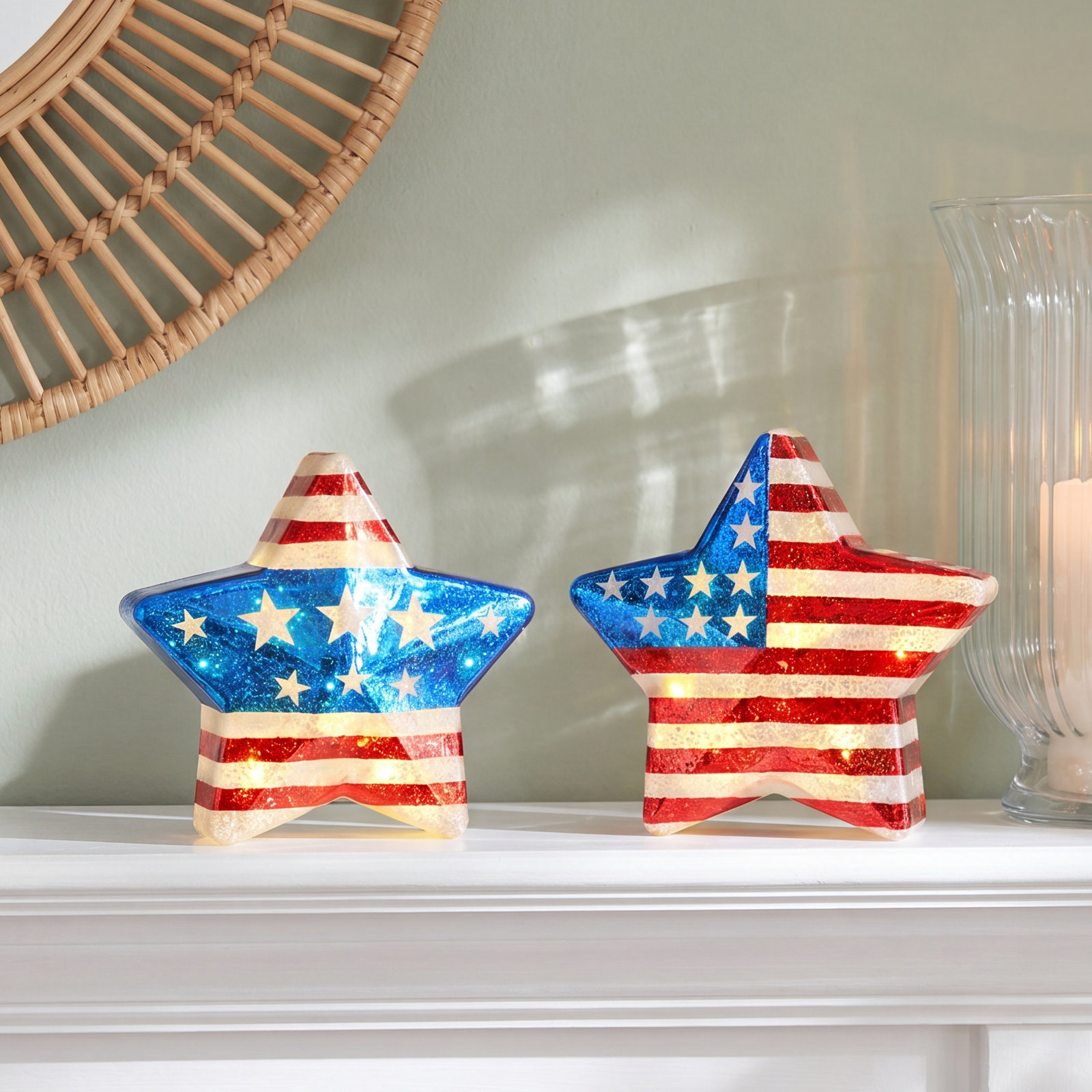 Lighted Glass Americana Star Holiday Accent