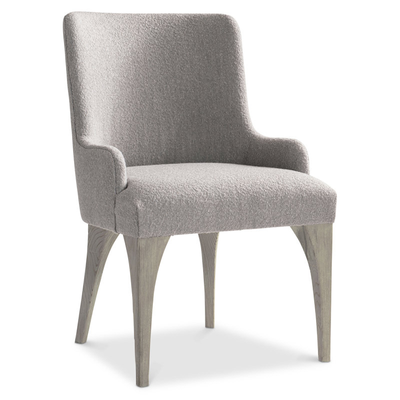 Trianon Transitional Gray Upholstered Arm Chair with Soft Arches