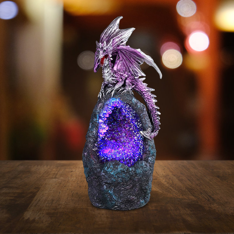 Figurine de dragon mauve 6,75 "avec DEL bleu / mauve