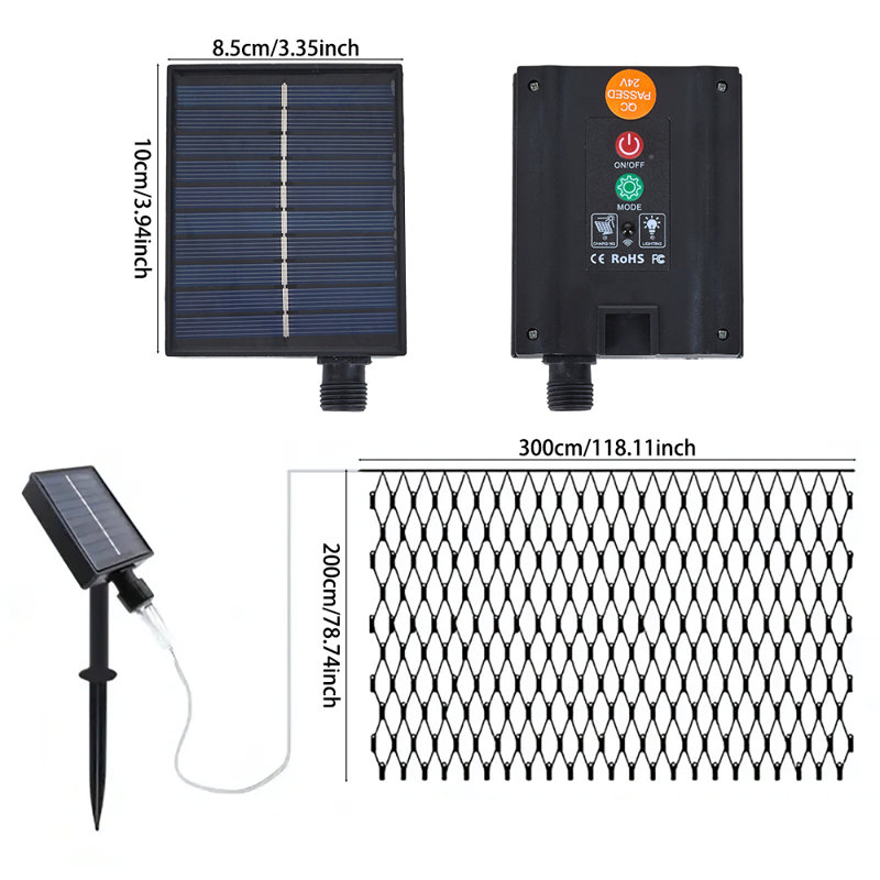 300cm LED Solar Powered 192 - Bulb Cord String Light