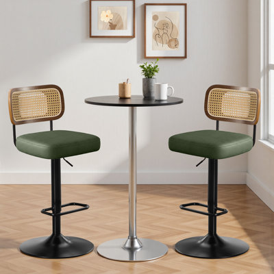 Adjustable Height 360° Swivel Bar Stools With Rattan Back