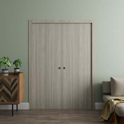 Sliding French Double Pocket Doors 84 x 96 inches Essential 8001 Oak Kit Rail Hardware Solid Wood Interior Bedroom Modern Doors