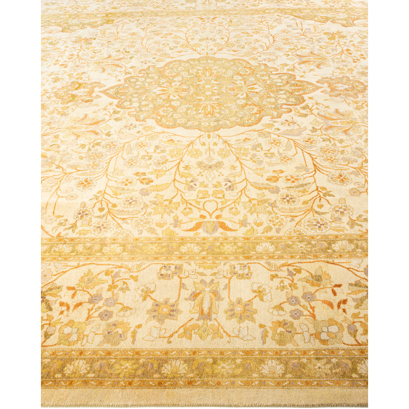 Tapis unique noué à la main Keenan - ivoire, 9 pi 1 po x 12 pi